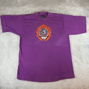 Vintage Grateful Dead Graphic Tee Mens L Purple Embroidered Skull Yin Yang Flame